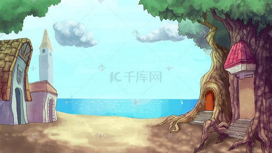 物语插画图片_海边小镇夏日物语