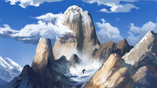 油画风插画图片_油画风雪山之巅配图