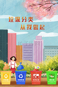 城市垃圾插画图片_社会民生之垃圾分类保护环境