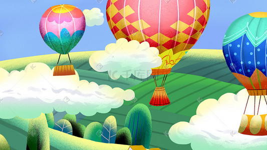 卡通卡通热气球插画图片_绿色系卡通手绘风小暑夏日热气球配图