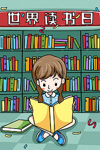 4日插画图片_MBE风格4月23日世界读书日看书的女孩