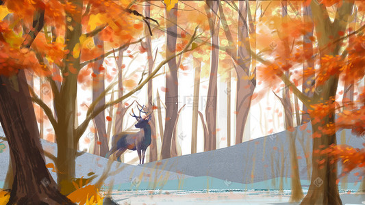 霜降标题插画图片_节气寒露霜降冬至森林手绘节日