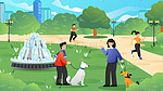 卡通城市生活场景公园社区扁平手机页面配图