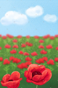花瓣红色插画图片_清新日光红色花海
