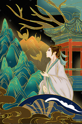 描金国潮手绘插画国潮