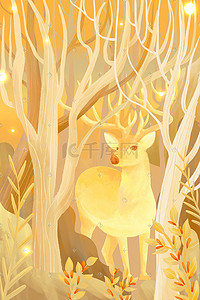 森麋鹿插画图片_森林中的麋鹿插画背景