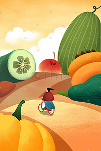 四季农园插画图片_卡通手绘风立秋秋天蔬菜配图
