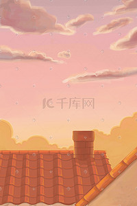 黄昏落日插画图片_夕阳落日黄昏火烧云天空