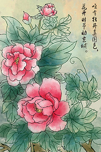 工笔花插画图片_唯有牡丹真国色 花开时节动京城