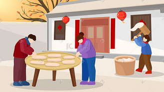 春节习俗打年糕矢量扁平风插画