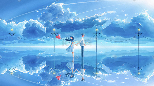 蓝天云插画背景乘风破浪树海无涯苦作舟沙滩阳光海假日度假地夏天海