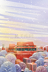 楼房房屋插画图片_冬天冬季古代建筑下雪大雪小雪