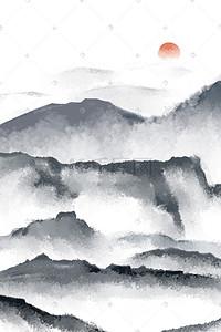 白皑皑的群山插画图片_水墨风群山缭雾图