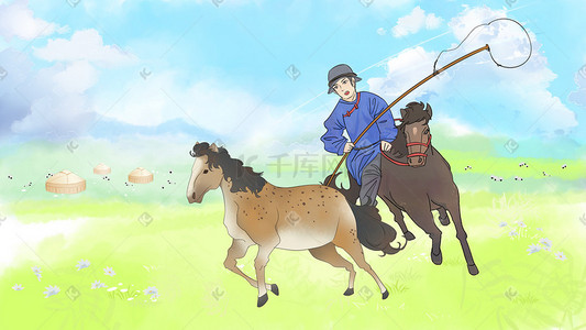 少数民族儿童矢量插画图片_套马汉子蒙古民族