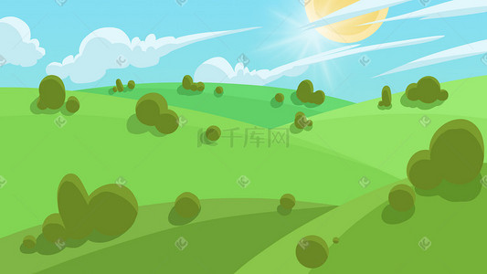 绿色矢量扁平夏日阳光草地背景插画