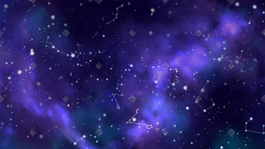 素描星座插画图片_蓝紫色系星空宇宙星座星星星云背景