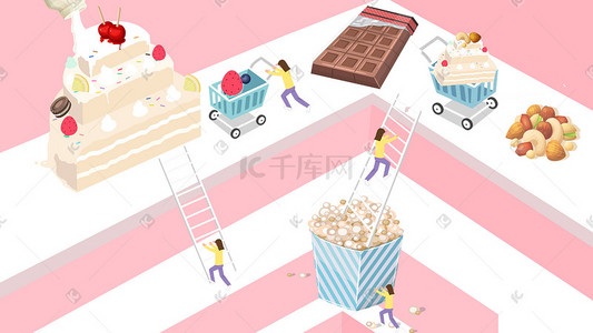 深蓝粉红插画图片_甜美风粉红系矢量零食甜品插画