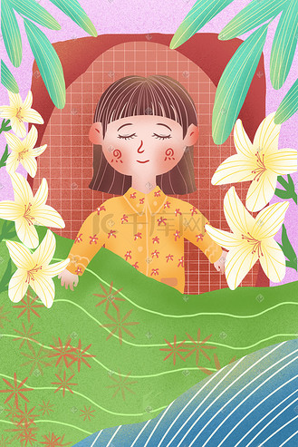 唯美治愈系春困小清新美女睡觉插画个人vip和企业vip免费下载免抠元素