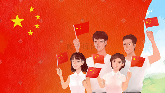 红色系五星红旗爱国青年背景建党100周年
