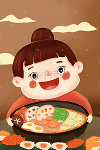 美食日式拉面寿司插画
