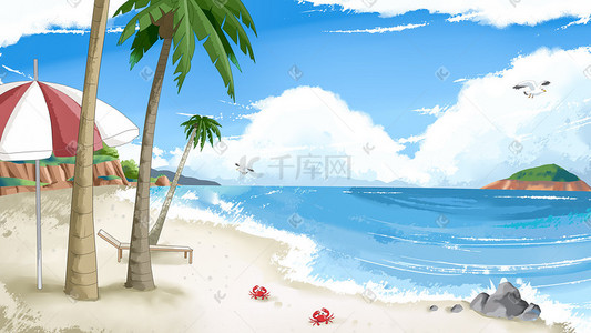 夏天沙滩海滩插画图片_滨海美丽的阳光沙滩