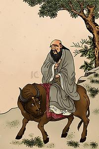 古代生活图插画图片_中国古装人物骑牛图