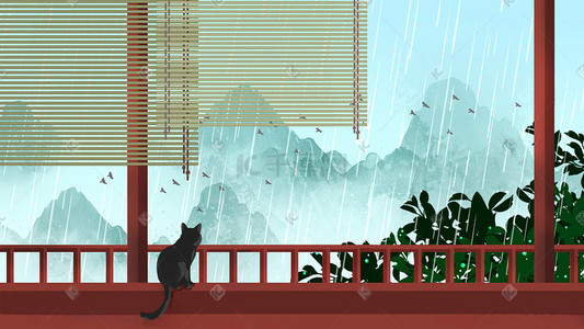 雨水春季中国风插画
