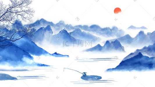 青花瓷中国风山水画风景
