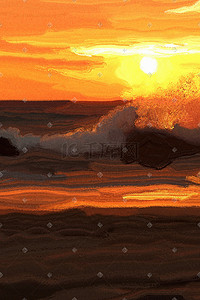 海边的插画图片_海边的晚霞夕阳落日