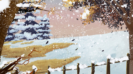 白雪插画图片_冬至冬天霜降立冬大树白雪唯美意境
