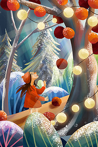 问号和灯泡插画图片_圣诞节圣诞手绘插画背景圣诞