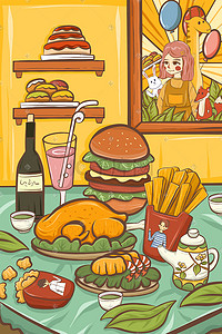 美食食物快餐饮品卡通插画