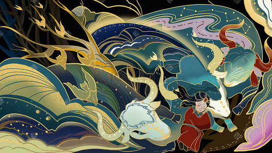 国潮神话宗教中国风工笔西藏插画背景