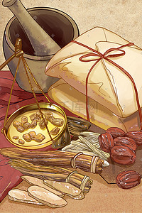 冬季养生保健插画图片_中医养生中药药方