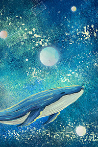 星球天空插画图片_星空夜晚鲸鱼星球治愈系唯美