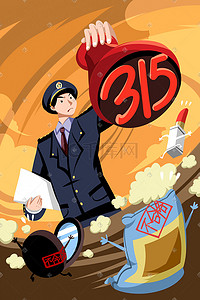 手绘警察插画图片_卡通手绘风315消费者权益日