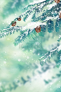 松树枝叶插画图片_冬天冬季冬至松树松果积雪
