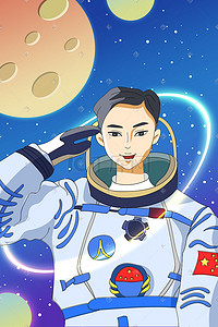 中国航天日插画图片_中国航天日航天员敬礼插画