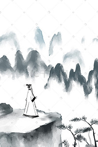 烟雾插画图片_中国风水墨山河风景烟雾插画