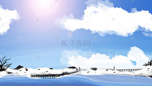 蓝色温暖冬天天空湖泊
