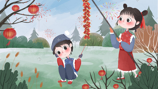 红色新春活动插画图片_清新可爱元旦节日