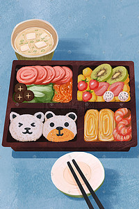 饭盒便当插画图片_食物美食特写之日式便当可爱便当