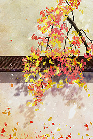 中国秋季手绘风景
