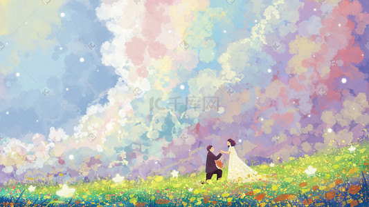 情侣婚纱插画图片_情人节主题之天空情侣唯美治愈风景520