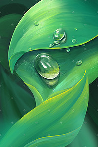 绿色水滴插画图片_绿色大叶子水珠插画