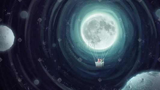 月球斑驳插画图片_夏天小清新晚安月球配图