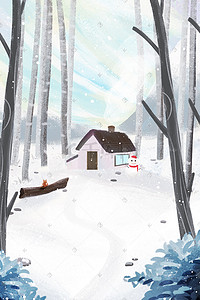 24节气冬至海报插画图片_冬季树木风景插画