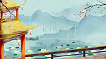 中国风建筑望月亭古风山水场景夏季风景