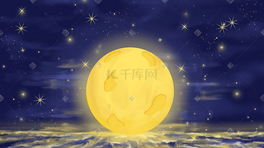 夜色背景插画图片_蓝色系梦幻唯美童话中秋节月亮星空背景中秋