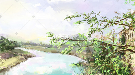 油油画插画图片_乡村风景油画风格